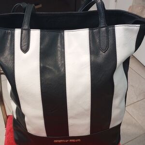 Christian Siriano Black and White Striped Tote